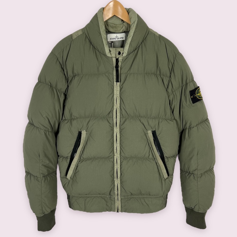 Stone Island Organic Feel Tela Ny Down Bomber Jacket Mens S Garment Dyed Fatigue